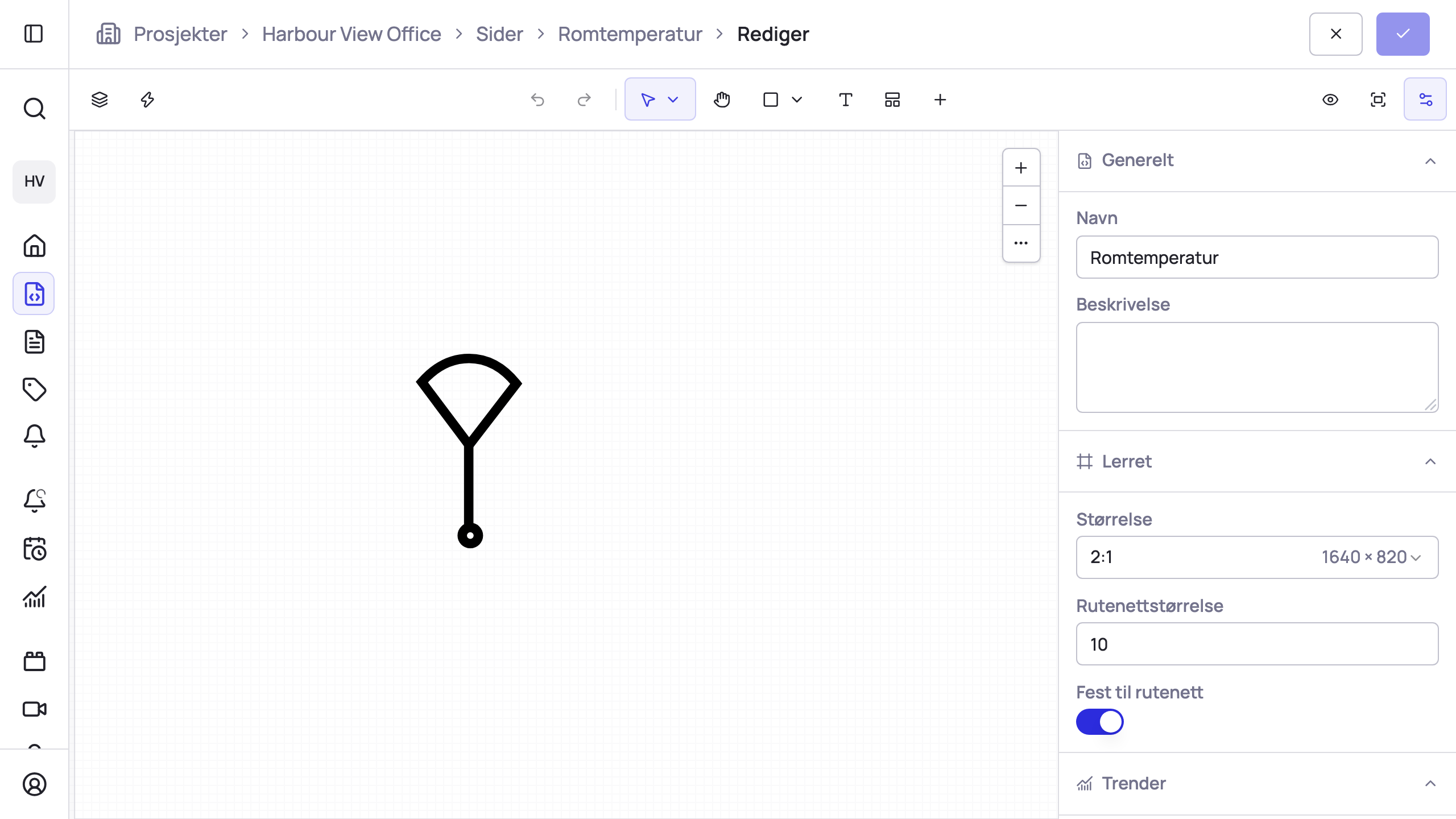 Et sensorsymbol plassert på lerretet.